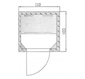 Műszaki rajz egy 110 mm &aacute;tm&eacute;rőjű cső keresztmetszet&eacute;ről, m&eacute;retekkel &eacute;s r&eacute;szletekkel.